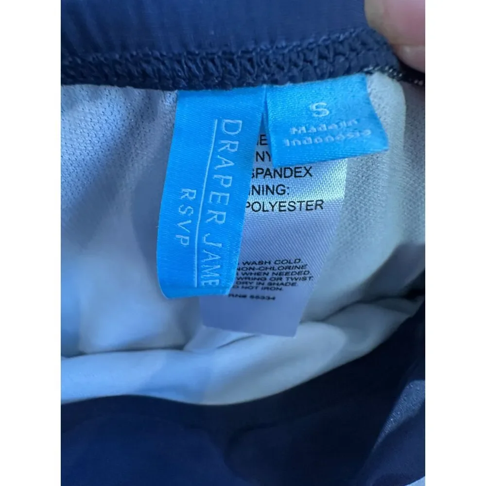 NWT Draper James Navy Side Ruched High Waist Bikini Bottom Size Small